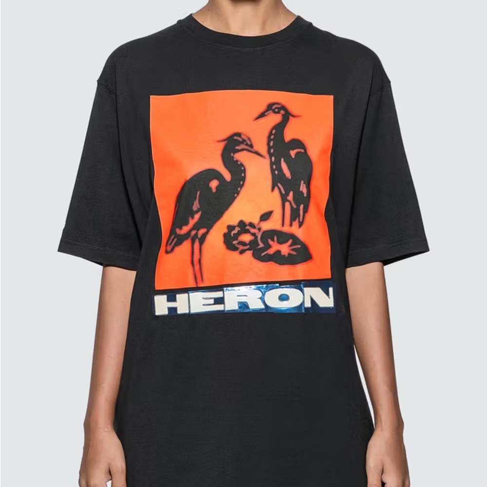 Heron Preston Black Tee with Orange Label